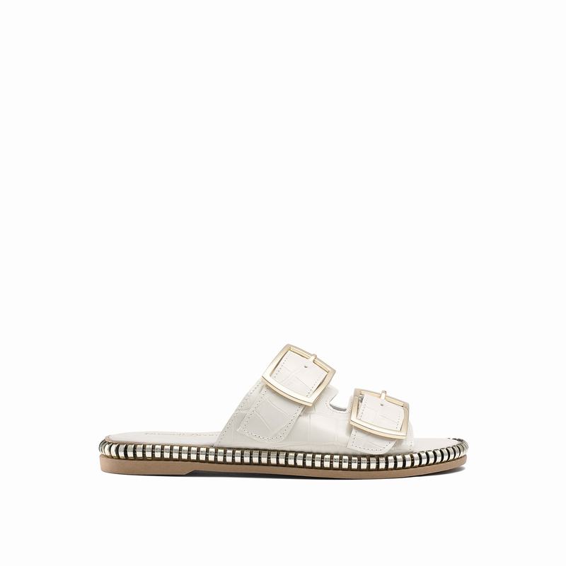 Russell & Bromley Gold Mine Double Buckle Sandals Women's White [KRX8281RD]